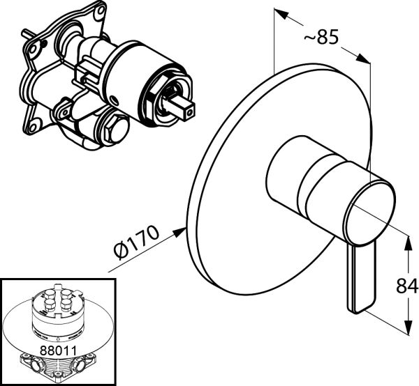 ZENTA Смес. д/Душа с ограничителем гор. воды хром