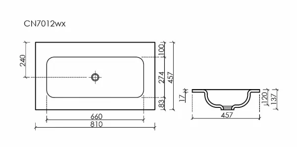 Раковина Ceramica Nova накладная Grace CN7012wx прямоугольная, с отверстием под смеситель, 810*457*137 мм, цвет белый   Sancos