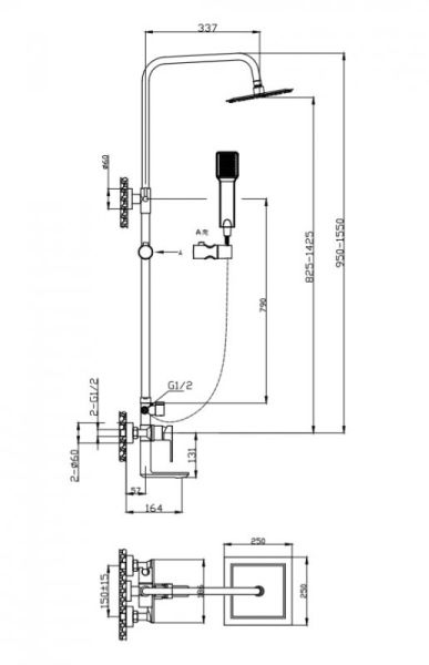 ROMANO Душевая стойка со смесителем для ванны, верхним и ручным душем, хром ROMANO-VSCM-CRM