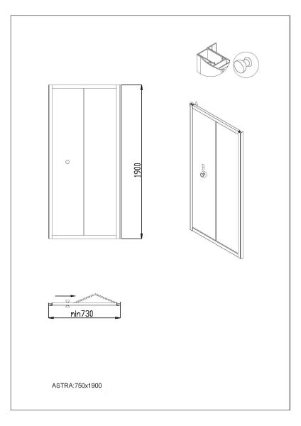 ASTRA Одностворчатая складная дверь 750х1900