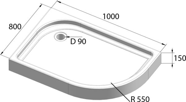 Душевой поддон BELBAGNO TRAY-BB-RH-100/80-550-15-W-L