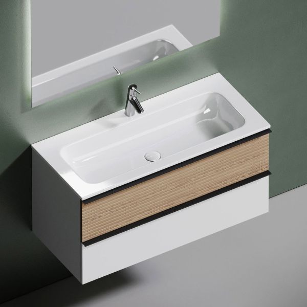 Тумба подвесная Delta, Дуб светлый/белый 995х445х500, под раковину Sancos