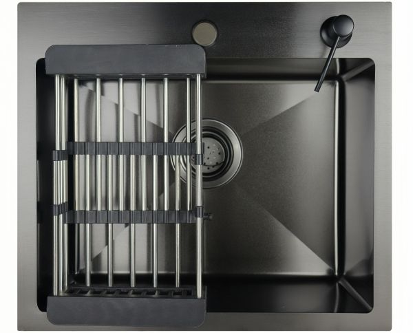 Мойка врезная AGATA B5044-AR Графит 50х44 см с круглым отверстием толщина 1,0 мм, глубина 220 мм сифон, каландер, дозатор