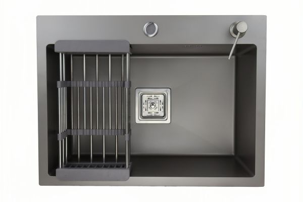 Мойка врезная AGATA B5044-AS Графит 50х44 см с квадратным отверстием толщина 1,0 мм, глубина 220 мм сифон, каландер, дозатор