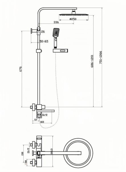 LUCE Душевая стойка со смесителем для ванны, верхним и ручным душем, чёрный LUC-VSCM-NERO BelBagno