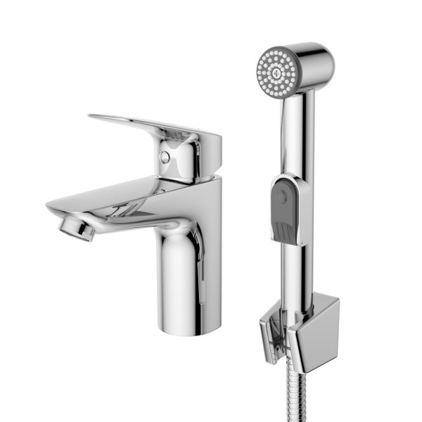 Смеситель для раковины BelBagno DUE-LVM/HGN-CRM-W0 с гигиеническим душем, без донного клапана