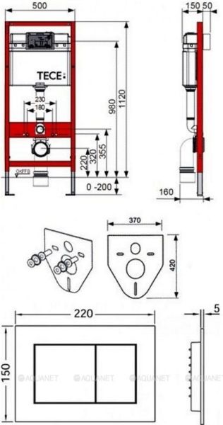 Инсталляция с кнопкой TECE Base 9400413 цвет белый, крепление к полу и стене, с шумоизоляцией