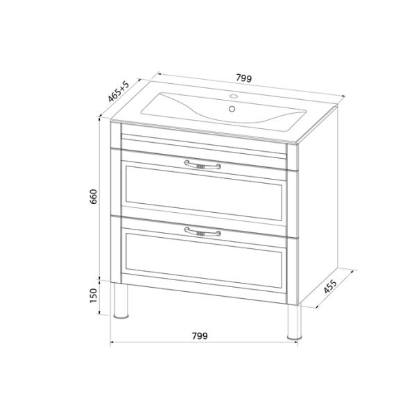 Тумба с умывальником, напольная, 80 см, белая, Oxford, IDDIS, OXF80W0i95K