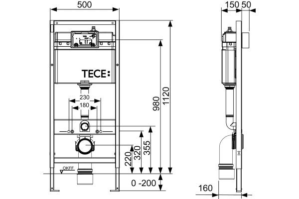 Комплект инсталляции 4 в 1 TECE с панелью смыва ТЕСЕambia 9400005