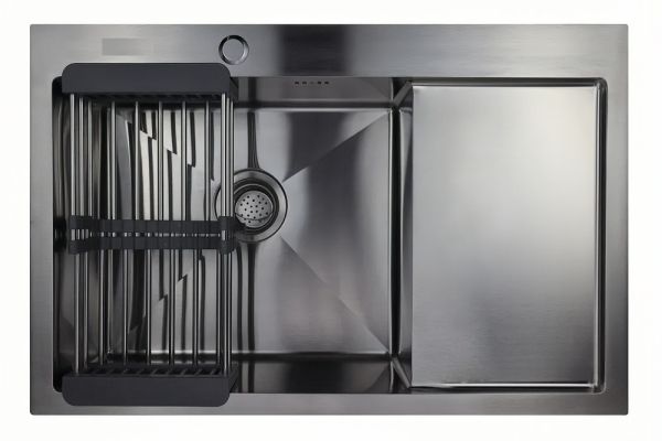 Мойка врезная AGATA C7851L-R Сатин 78х51 см с круглым отверстием 1,0 мм, глубина 220 мм сифон, каландер, дозатор