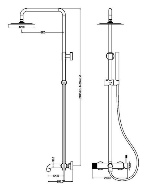 5049  Душ-система со смес. в.лейкой Сатин