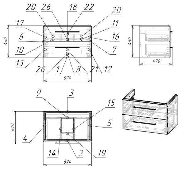 Тумба п/рак. Подвесная: LARA для COMO 70, белая  Cersanit.