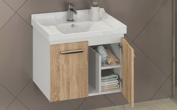 Рига 80 Тумба-умывальник Дуб сонома с раковиной COMFORTY 9335-80