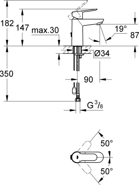 BauEdge Смеситель  для Раковины c цепочкой  23329000  GROHE