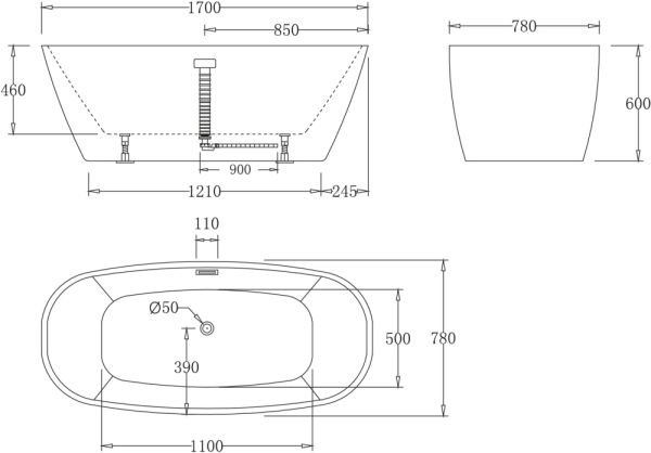 Ванна акриловая BelBagno 1700x750x600 BB72-1700