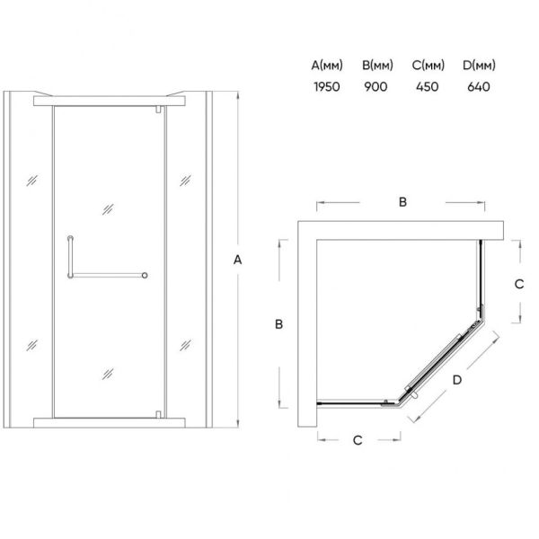 Veconi Душевой угол RV-36В Арт.RV36В-90T-01-19C1 Чёрный профиль, Стекло прозрачное/6мм