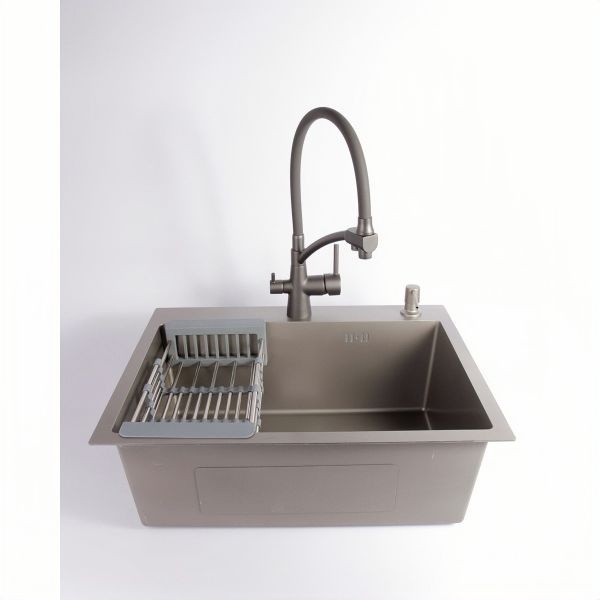 Мойка врезная AGATA GG6045-AS Оружейный серый 60х45 см сквадратным отверстием 3,0 х 1,0 мм, глубина 210 мм сифон, коландер,дозатор