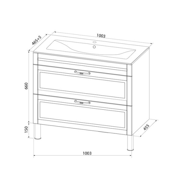 Тумба с умывальником, напольная, 100 см, белая, Oxford, IDDIS, OXF10W1i95K