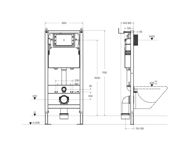 Система инсталляции для подвесных унитазов BelBagno BB-101-M-BR с кнопкой смыва BB-15R-BL
