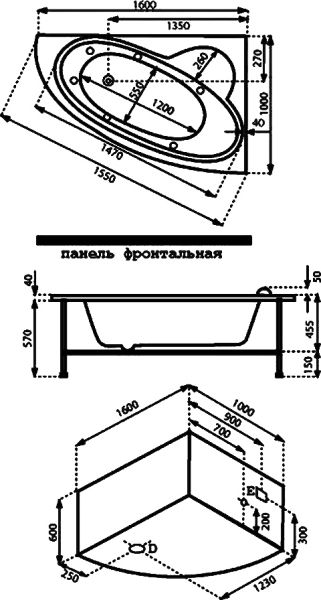 Ванна  САГРА Правая 1600х100