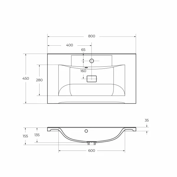 Умывальник из литьевого мрамора BelBagno (800х450х150) BB800/450-LV-MR-PR
