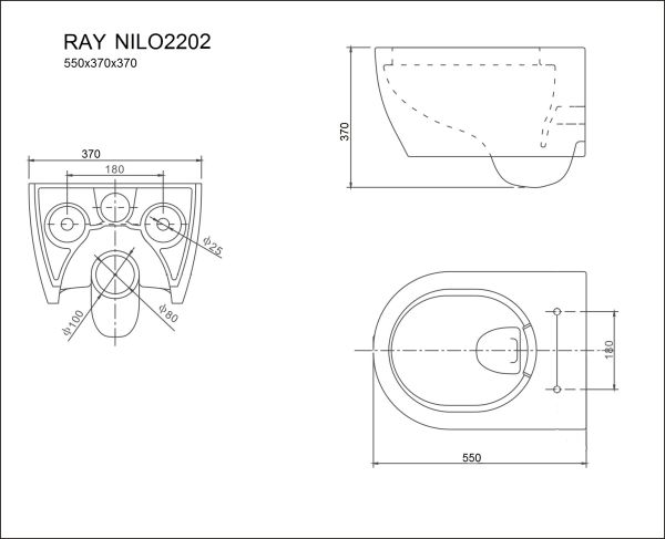 Унитаз подвесной 2202 Ray белый, 550x370x370мм, безободковый, сиденье смикролифтом, металлические крепления
