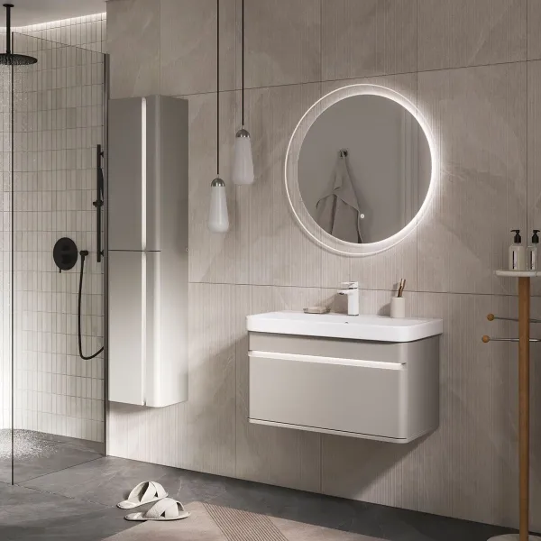 Тумба подвесная EQUIL Elegante 80.2Y tpELGNT80.1Y Амарок/Белый tpELGNT80.1Y (9595)-25.27 с раковиной Nice (9595-80)-25.27