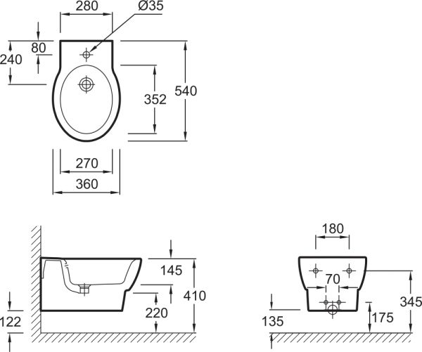 Jacob Delafon Биде Ove, Подвесное 54*39 бел  E1586