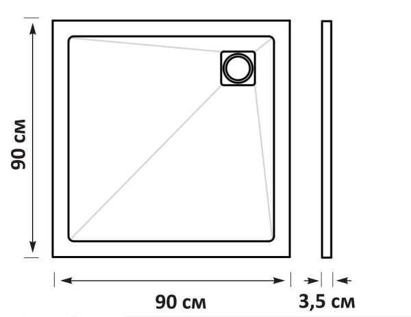 Taliente PTA-ST-90W Поддон из камня 90х90х3,5 белый матовый, Stone с бортом
