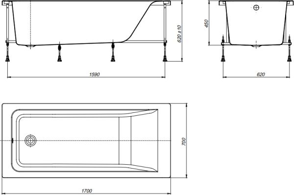 EASY Акриловая прямоугольная ванна 170*70 ROCA