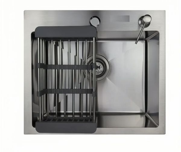 Мойка врезная AGATA C5044-AR Сатин 50х44 см с круглым отверстием толщина 1,0 мм, глубина 220 мм сифон, каландер, дозатор