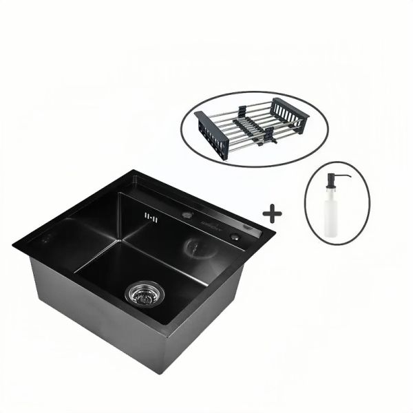 Мойка врезная AGATA B5050-AS Графит 50х50 см с квадратным  отверстием 1,0 мм, глубина 220 мм сифон, каландер, дозатор.