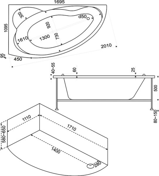 Ванна  ЛАГУНА Левая 1700х1100