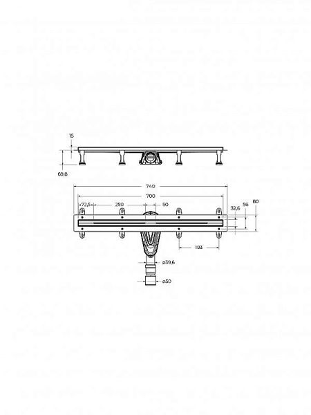 Душевой трап (лоток) Cezares Lux LUX-LD-70-BORO 70 см, с решеткой, щелевой, золотой матовый