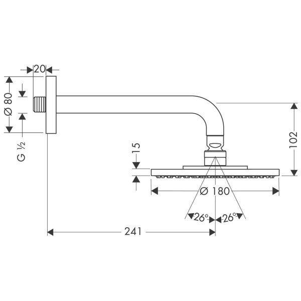 Hansgrohe Raindance S Верхний душ 180 1jet с держателем 24 см, 27476000