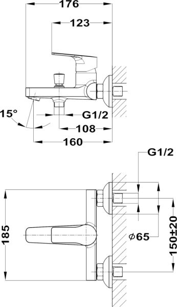 Тека-MANACOR смеситель для ванны и душа,керам.картридж 35 мм, с душевым набором