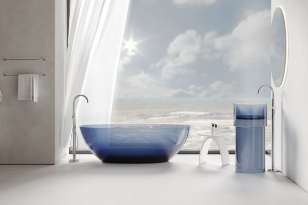 Раковина отдельностоящая прозрачная ABBER Kristall AT2701Saphir синяя