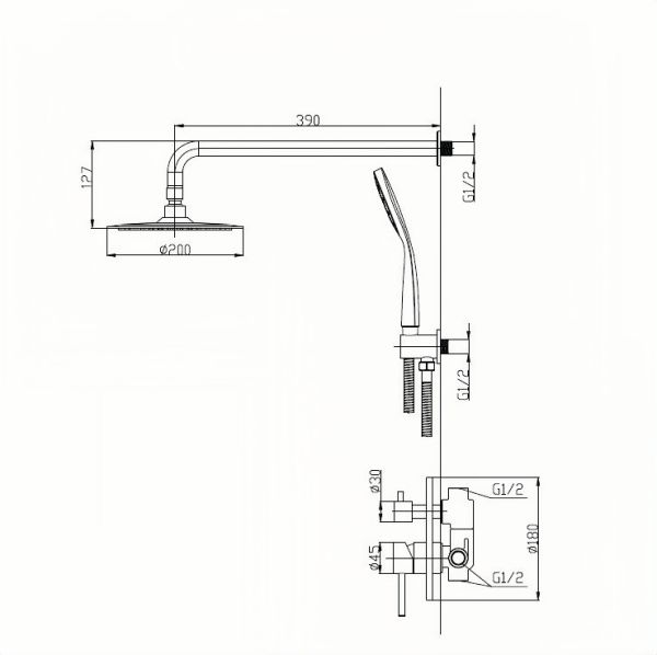 Душевой набор BelBagno ETNA-SET-DDS-IN со встроенным смесителем, верхним и ручным душем, сатин