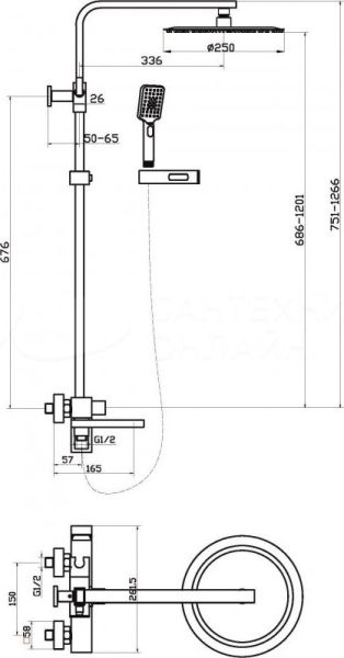 LUCE Душевая стойка со смесителем для ванны, верхним и ручным душем, хром LUC-VSCM-CRM