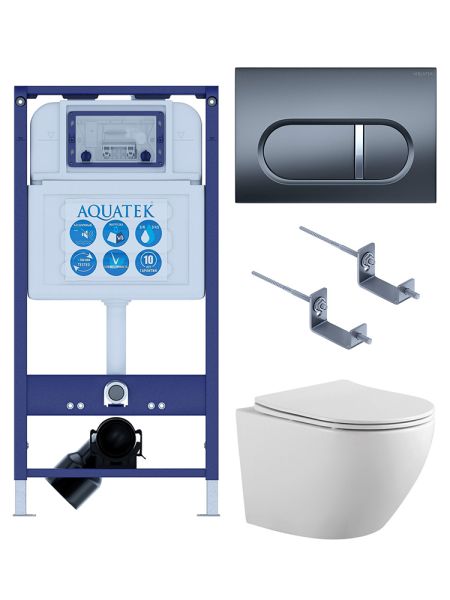 SET AQUATEK ЕВРОПА-050 4в1 (рама AQUATEK INS-0000023 + крепление KKI-0000002 + кнопка KDI-0000050 + унитаз AQ1901-00 + тонкое сиденье sc)