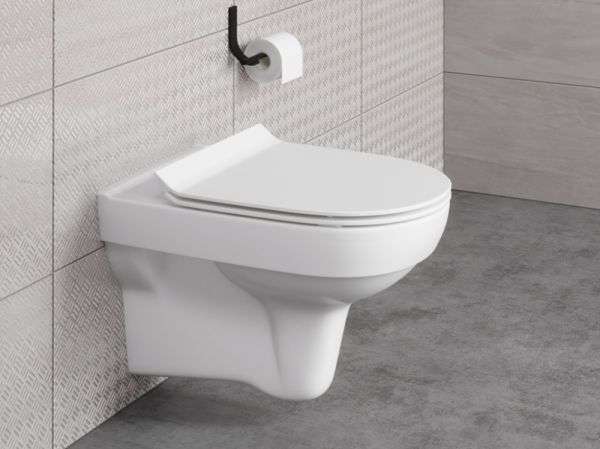 CITY Clean On Унитаз Подвесной безободковый 3-5л дюр. slim, easy-off, микролифт дюропласт тонкое сиденье 37*53 белый Cersanit