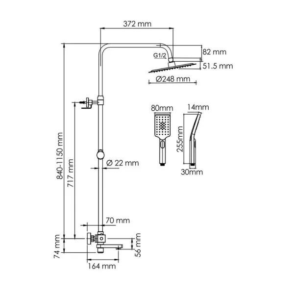 Душевая система с термостатическим смесителем Wasserkraft A199.259.201.BG Thermo Gold Matt