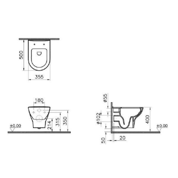 Zentrum Rim-Ex подвесной унитаз 5795B003-0075 +Сиденье для унитаза, микролифт 801-003-009