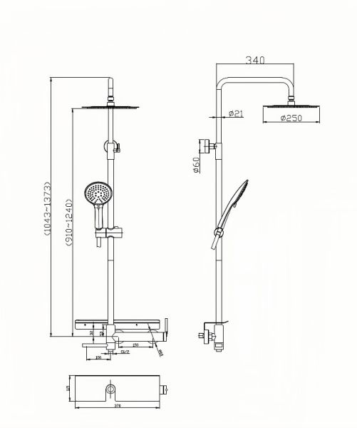 Душевая стойка ETNA со смесителем и изливом ETN-VSCM-IN  BelBagno