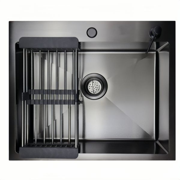 Мойка врезная AGATA B6050-AR Графит 60х50 см с круглым отверстием 1,0 мм, глубина 220 мм сифон, каландер, дозатор