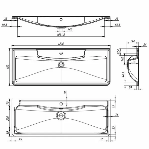 Умывальник мебельный BelBagno (1200х455х14.4) искусственный мрамор, белый BB1200/455-LV-MR-ALR