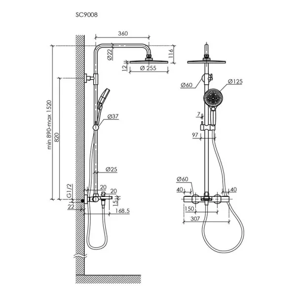 Душевая система Sancos Etna SC9008CH, термостатическая, хром