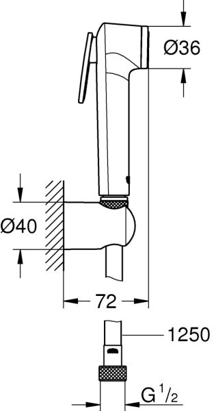 Гигиенический душ с кронштейномTempesta-F, душевой шланг Silverflex 1250мм GROHE Германия 27513001