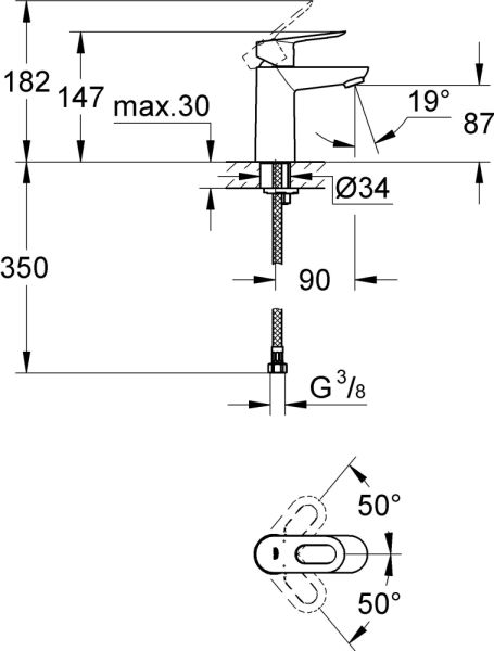 ьGROHE BauLoop Смеситель  для Раковины тюльпан гладкий корпус 23337000