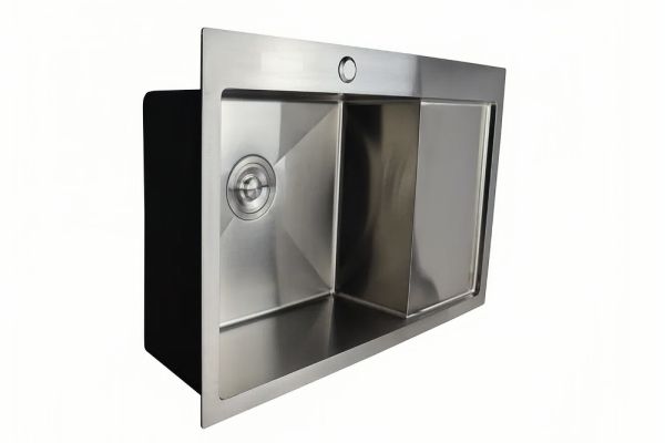 Мойка врезная AGATA C7851L-R Сатин 78х51 см с круглым отверстием 1,0 мм, глубина 220 мм сифон, каландер, дозатор